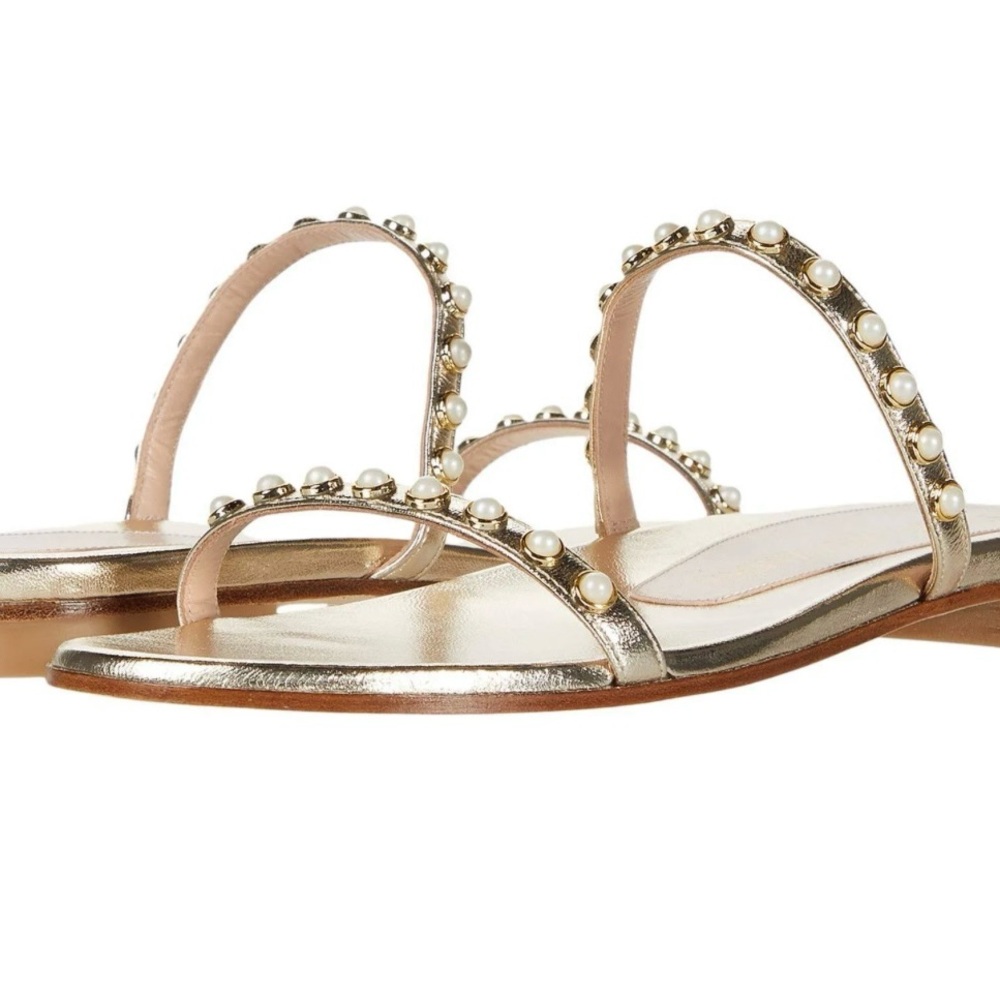 Stuart Weitzman Gold Sandals with Pearl Accents in original box